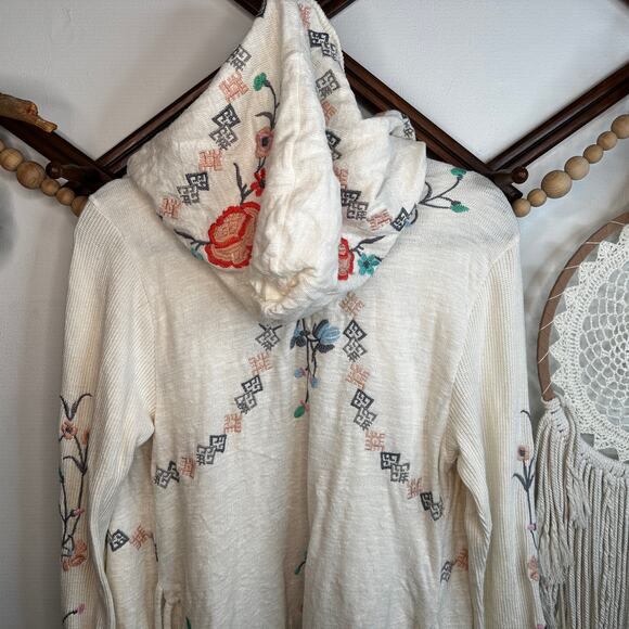 BIYA Johnny Was Hooded Floral Embroidered Cotton Knit Cardigan - Picture 6 of 7